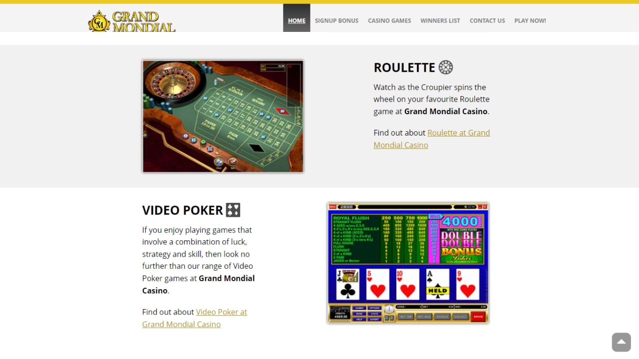 Grand mondial casino online games